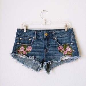 Embroidered Denim Shorts